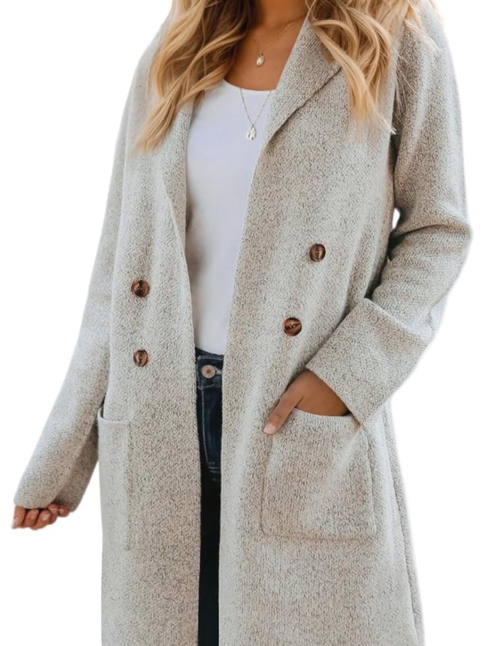 Women's Long Double-Breasted Cream Coat